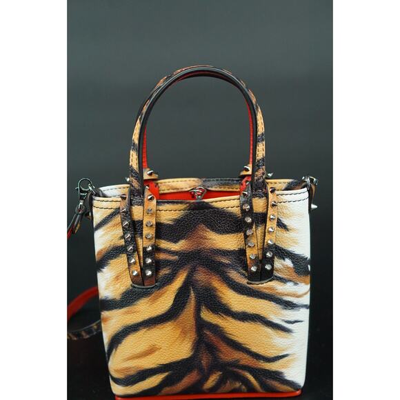 Christian Louboutin Mini Cabata Tiger Print Leather Tote Bag Brown Red NWT $950 - Picture 6 of 8